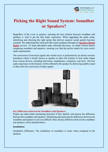 Picking the Right Sound System: Soundbar or Speakers? | PDF