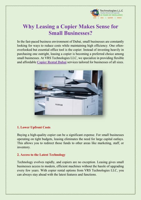 Why Leasing a Copier Makes Sense for Small Businesses? | PDF